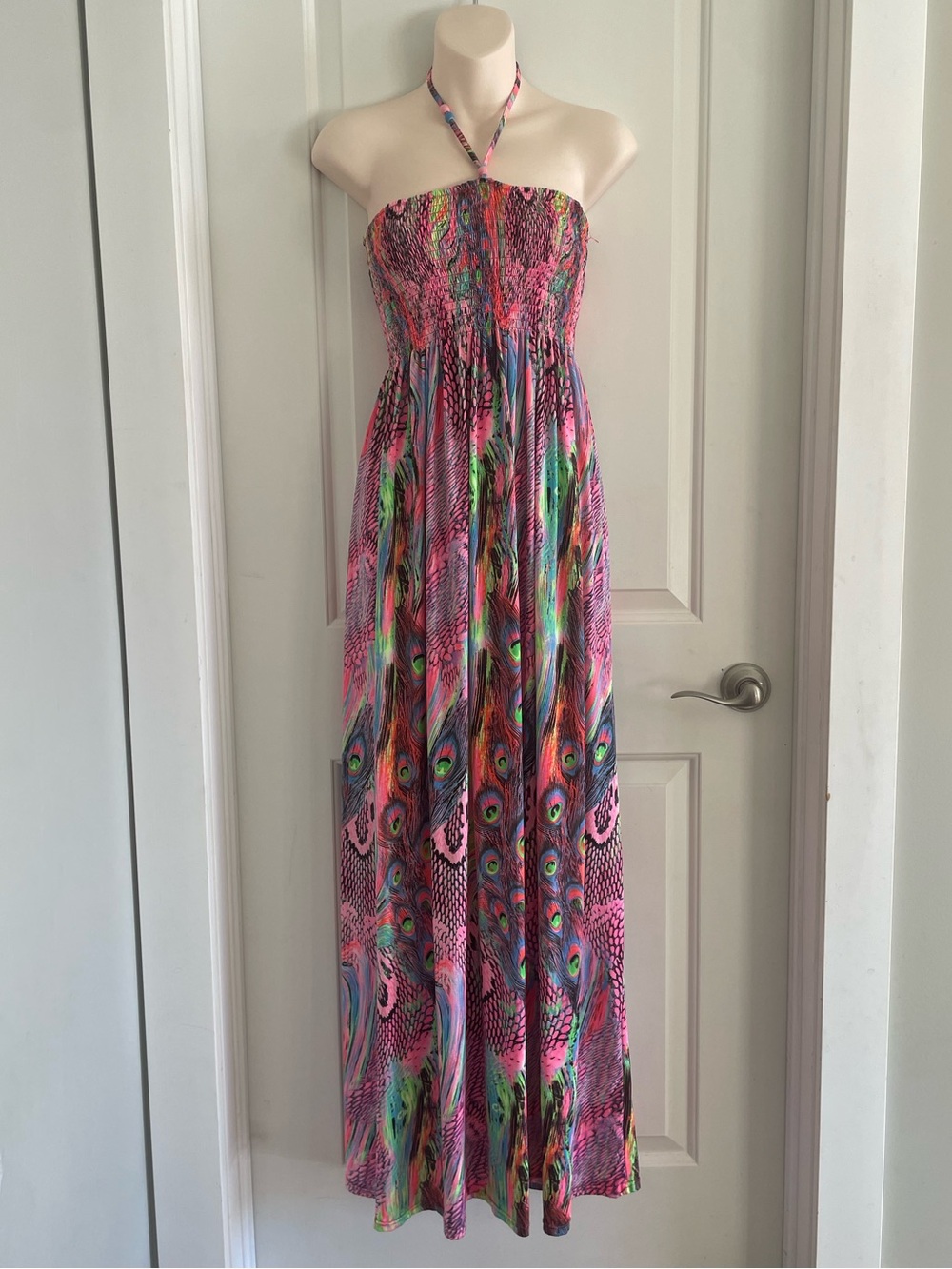 Y2K Medium Beaded Halter Pink Multicolor Maxi Dress
